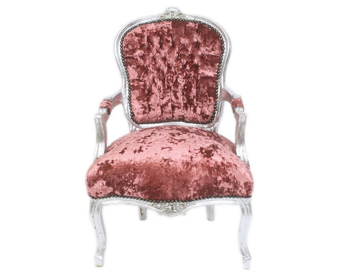 Casa Padrino Besucherstuhl Barock Salon Stuhl Bordeaux Velour Stoff / Silber - Antik Design Möbel von Casa Padrino