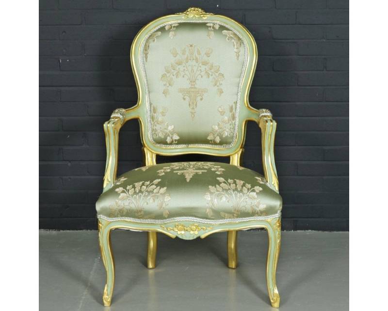 Casa Padrino Besucherstuhl Barock Salon Stuhl "Medaillon" Mod1 mit Armlehnen Hellgrün / Gold - Antikstil Stuhl von Casa Padrino