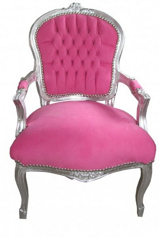 Casa Padrino Besucherstuhl Barock Salon Stuhl Mod1 Rosa / Silber - Antik Design von Casa Padrino