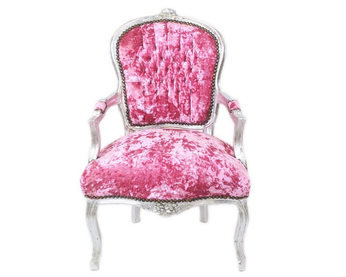 Casa Padrino Besucherstuhl Barock Salon Stuhl Pink Velour Stoff / Silber - Antik Design Möbel von Casa Padrino