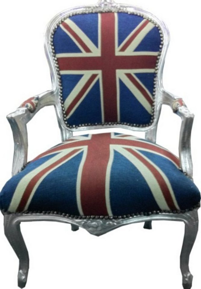 Casa Padrino Besucherstuhl Barock Salon Stuhl Union Jack Design / Silber von Casa Padrino