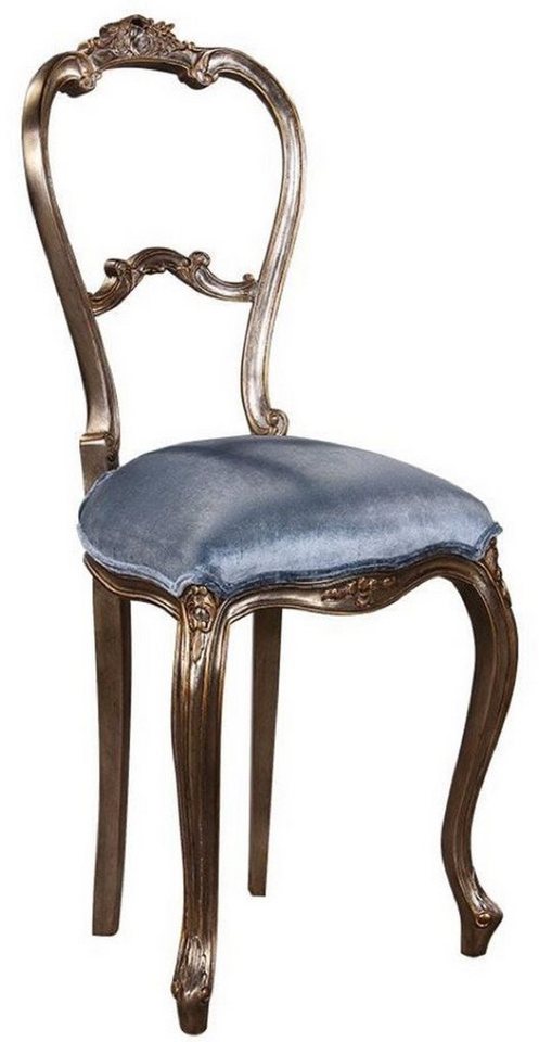 Casa Padrino Besucherstuhl Luxus Barock Damen Stuhl Hellblau / Silber - Handgefertigter Massivholz Schminktisch Stuhl - Barock Möbel von Casa Padrino
