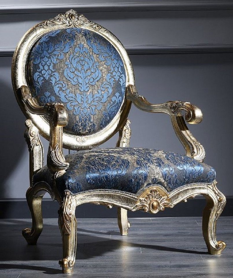 Casa Padrino Besucherstuhl Luxus Barock Salon Stuhl Dunkelblau / Antik Gold 65 x 85 x H. 120 cm - Barockmöbel von Casa Padrino