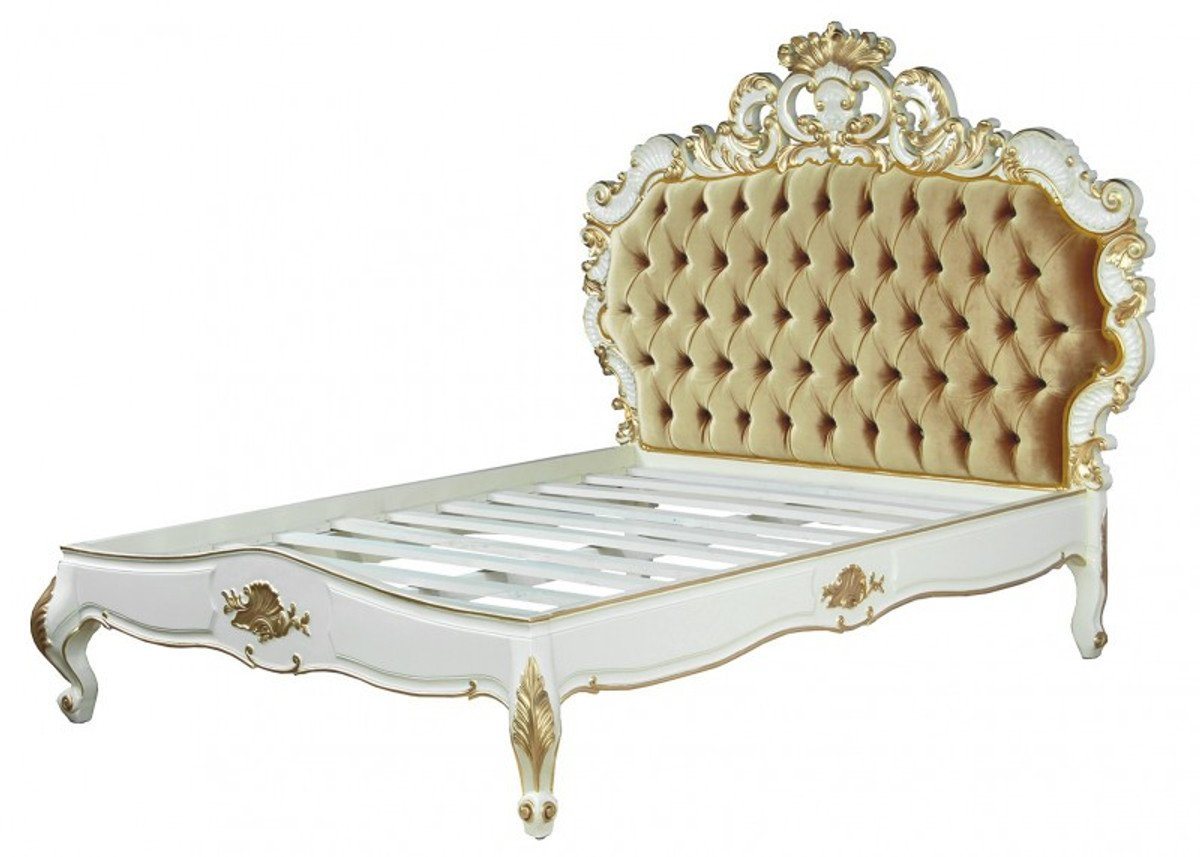 Casa Padrino Bett Bett Venice Superior Weiß / Gold Samtstoff 180 x 200 cm aus der Kollektion von Casa Padrino von Casa Padrino