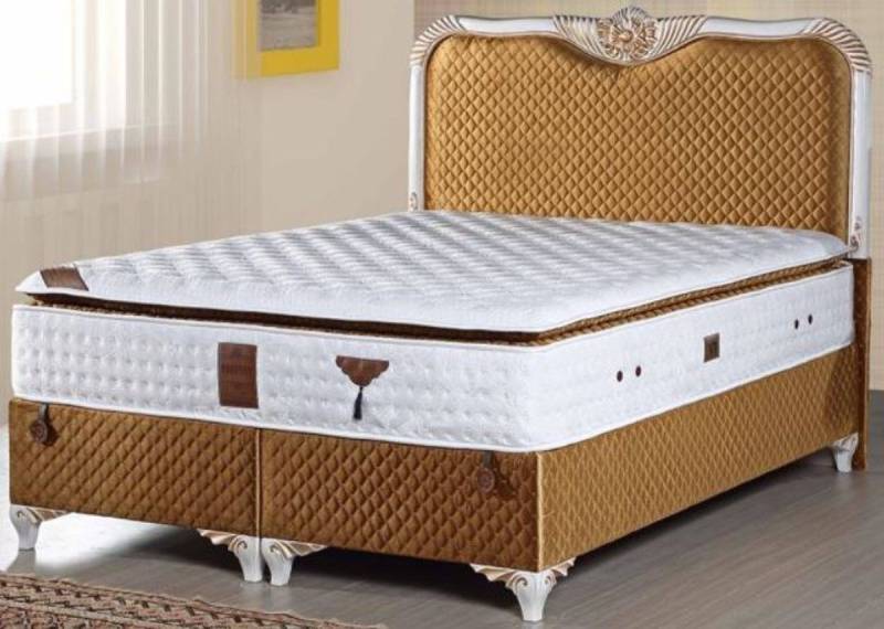 Casa Padrino Bett Bett mit Matratze Gold / Weiß - Edles Doppelbett im Barockstil - Schlafzimmermöbel von Casa Padrino