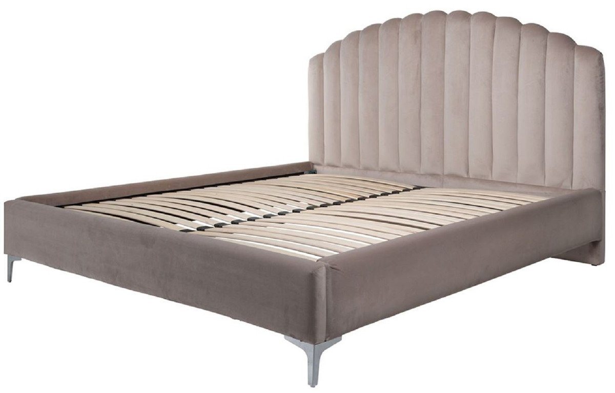 Casa Padrino Bett Casa Padrino Luxus Art Deco Doppelbett Khaki / Silber 195 x 218 x H. 130 cm - Massivholz Bett mit edlem Samtstoff - Luxus Schlafzimmer Möbel - Hotel Möbel - Art Deco Möbel von Casa Padrino