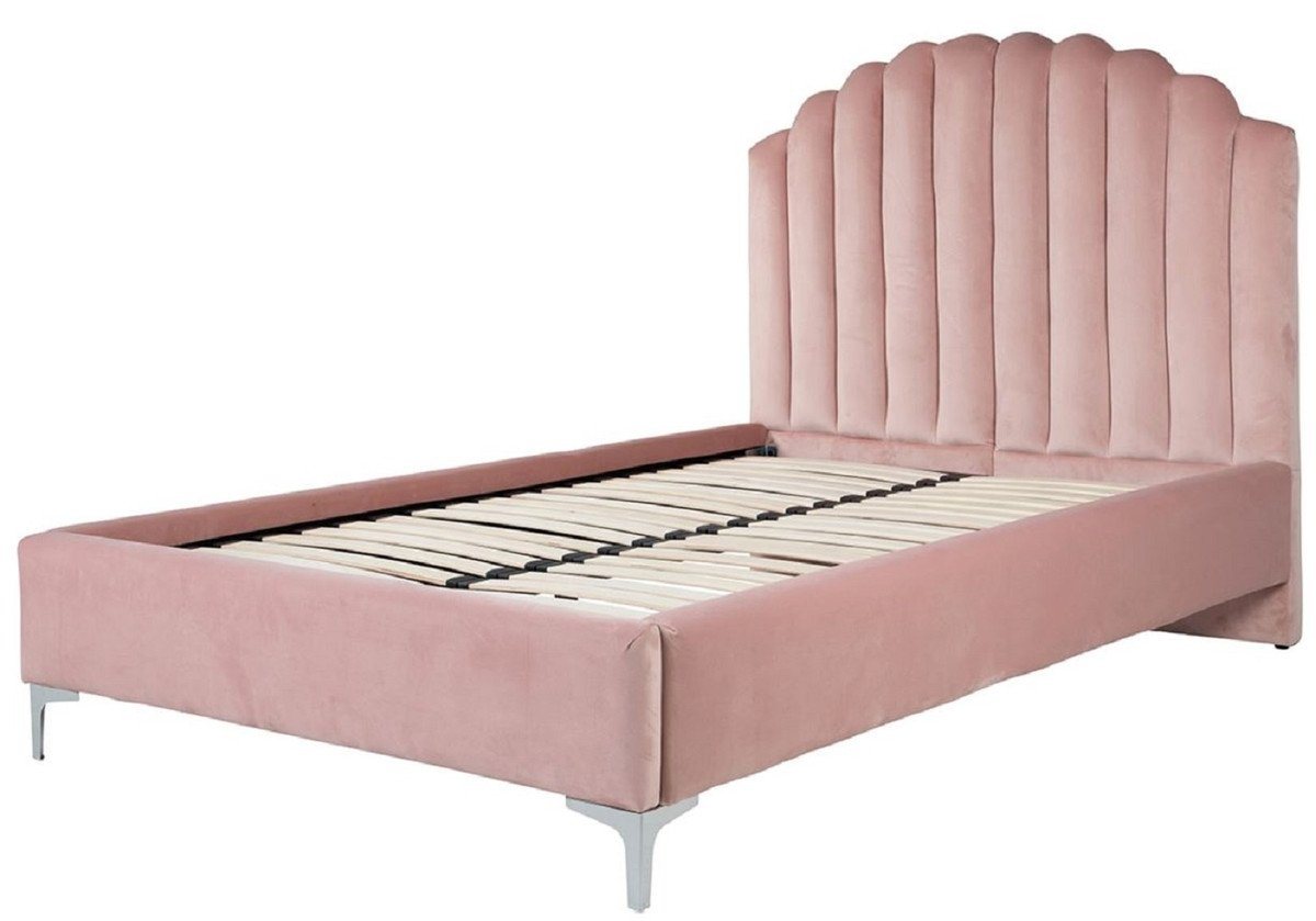 Casa Padrino Bett Casa Padrino Luxus Art Deco Doppelbett Rosa / Silber 136 x 215 x H. 131 cm - Massivholz Bett mit edlem Samtstoff - Luxus Schlafzimmer Möbel - Hotel Möbel - Art Deco Möbel von Casa Padrino