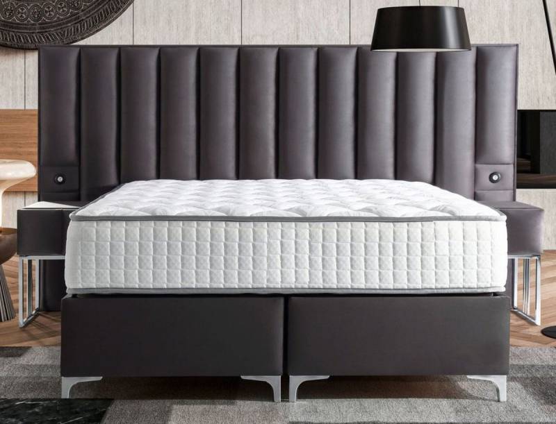 Casa Padrino Bett Casa Padrino Luxus Doppelbett Grau / Silber - Verschiedene Größen - Massivholz Bett mit Kopfteil und Matratze - Schlafzimmer Möbel - Hotel Möbel - Luxus Möbel von Casa Padrino