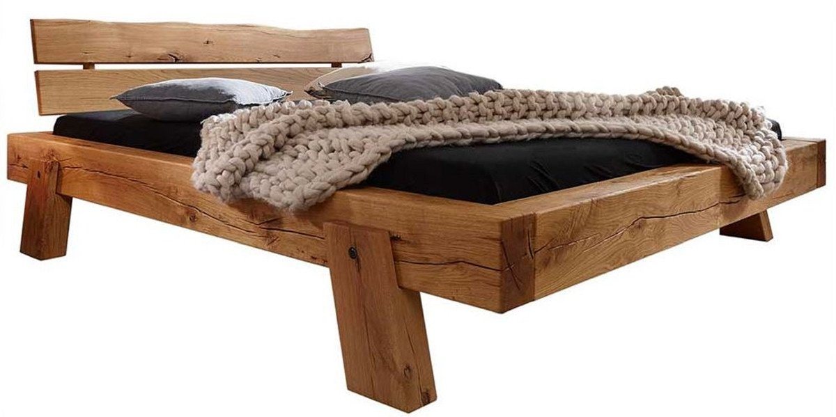 Casa Padrino Bett Casa Padrino Luxus Doppelbett Naturfarben - Verschiedene Größen - Massivholz Bett mit Kopfteil und Matratze - Hotel Möbel - Schlafzimmer Möbel - Luxus Möbel - Luxus Einrichtung von Casa Padrino