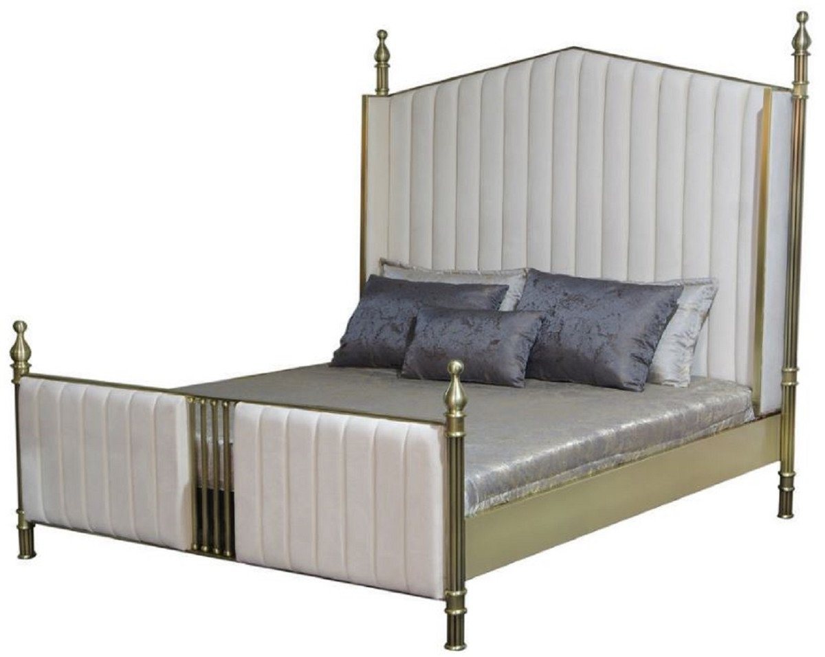 Casa Padrino Bett Casa Padrino Luxus Doppelbett Weiß / Matt Gold - Edles Massivholz Bett - Schlafzimmer Möbel - Hotel Möbel - Luxus Möbel - Luxus Einrichtung von Casa Padrino