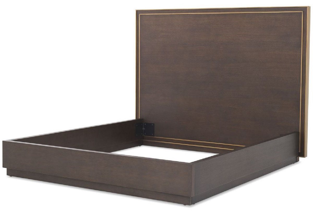 Casa Padrino Bett Doppelbett Braun / Messingfarben 186 x 224,5 x H. 155,5 cm - Modernes Massivholz Bett mit Kopfteil - Schlafzimmer Möbel von Casa Padrino