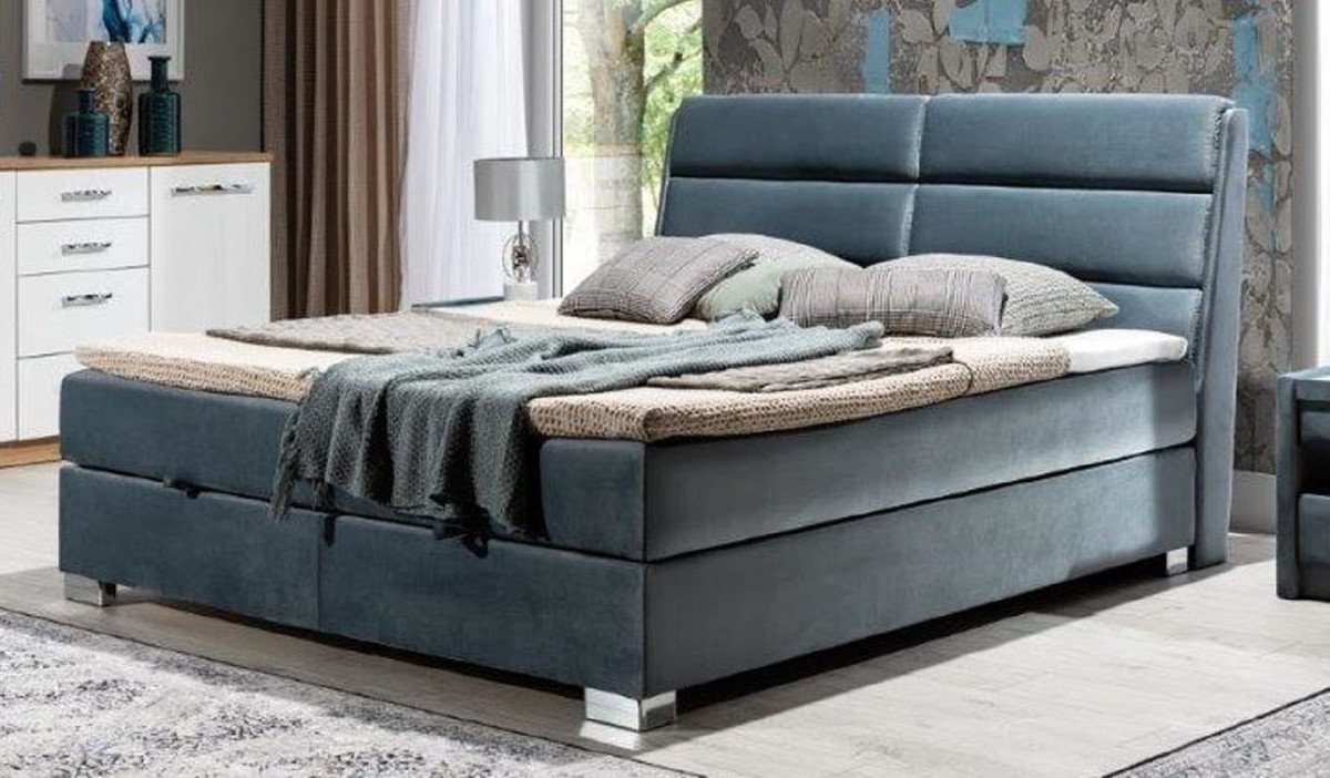 Casa Padrino Bett Doppelbett Grau / Silber - Modernes Massivholz Bett mit Kopfteil und Matratze - Moderne Schlafzimmer Möbel - Kollektion von Casa Padrino