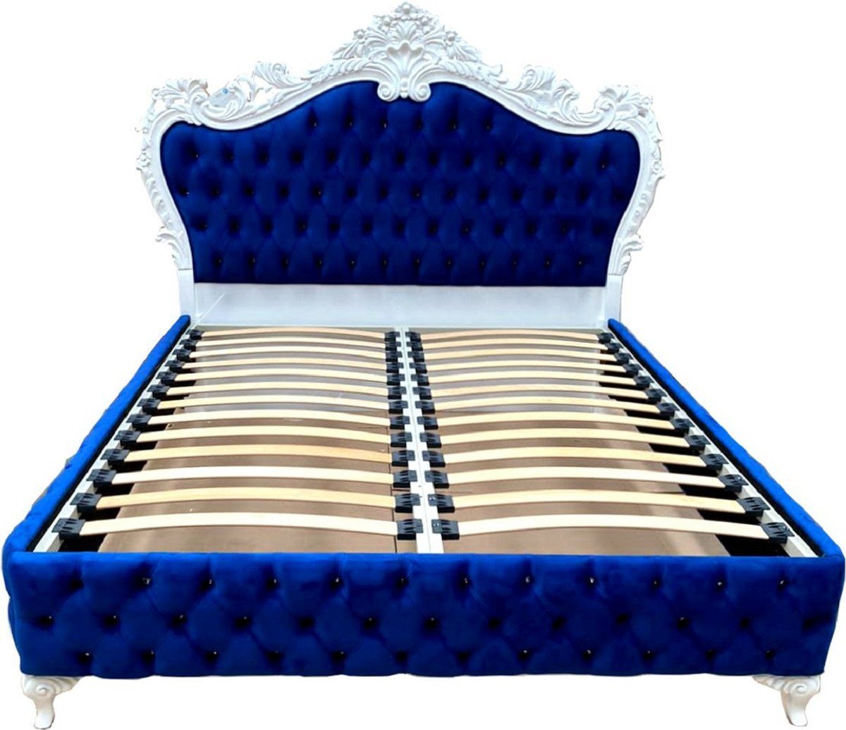 Casa Padrino Bett Doppelbett Royalblau / Weiß - Prunkvolles Massivholz Bett mit Glitzersteinen - Schlafzimmer Möbel von Casa Padrino