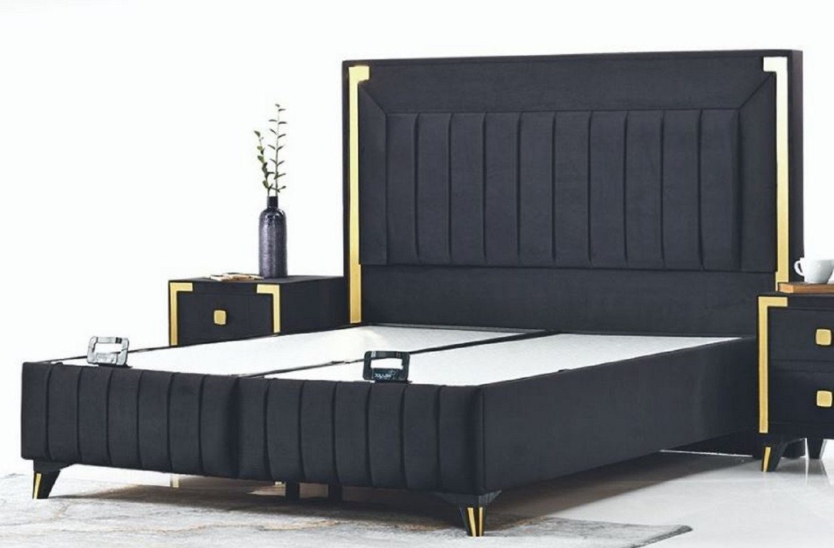 Casa Padrino Bett Doppelbett Schwarz / Gelbgold - Modernes Massivholz Bett - Moderne Schlafzimmer & Hotel Möbel - Kollektion von Casa Padrino