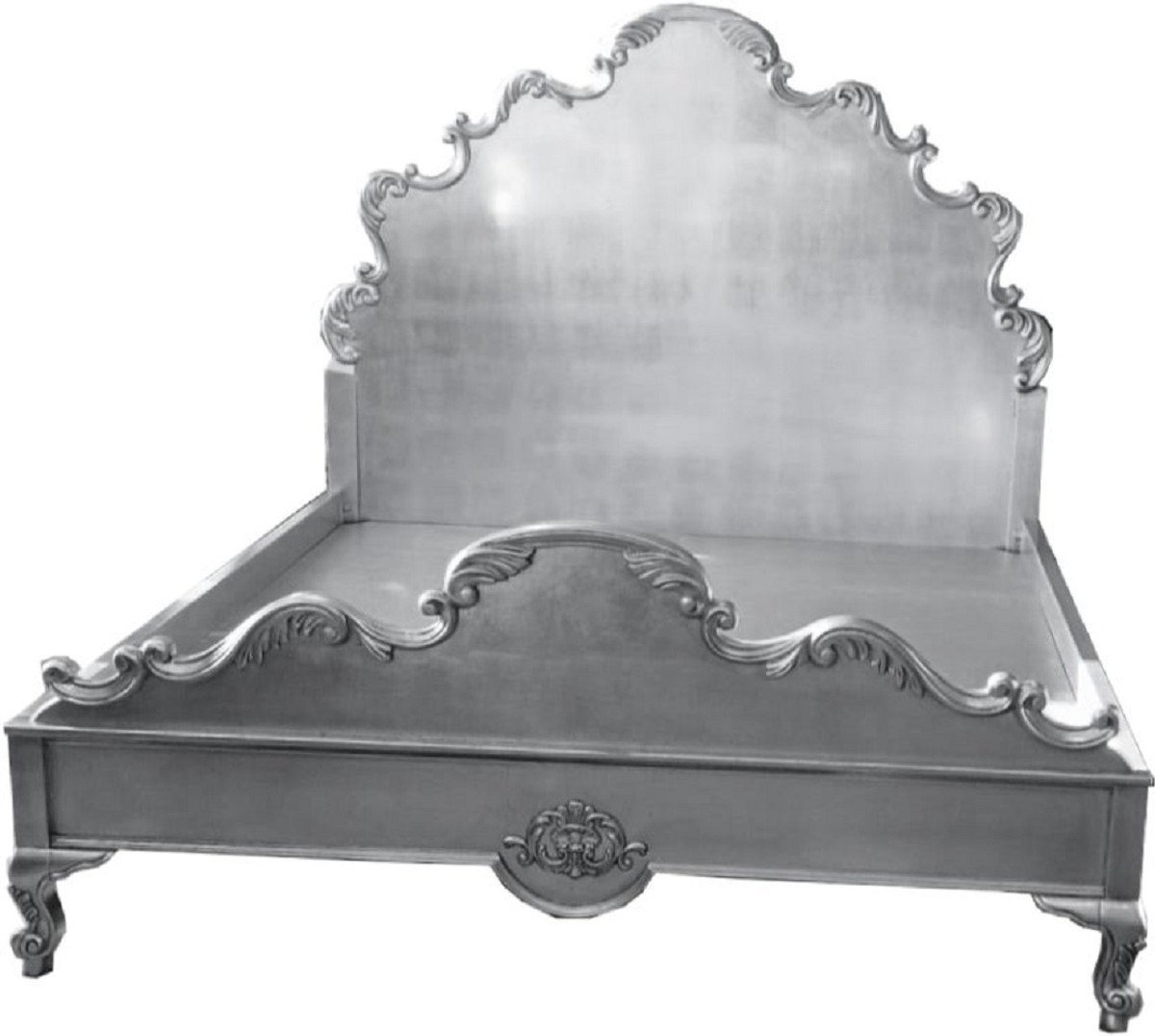 Casa Padrino Bett Doppelbett Silber - Prunkvolles Massivholz Bett mit Kopfteil - Schlafzimmer Möbel im Barockstil - Edel & Prunkvoll von Casa Padrino