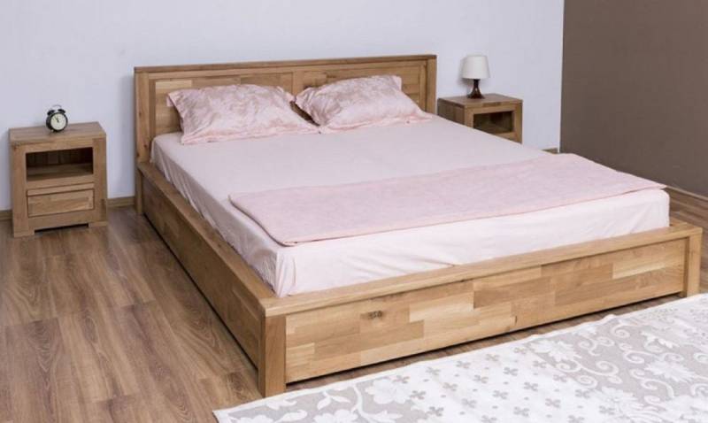 Casa Padrino Bett Massivholz Schlafzimmer Set Naturfarben - 1 Doppelbett & 2 Nachttische - Schlafzimmer Möbel von Casa Padrino