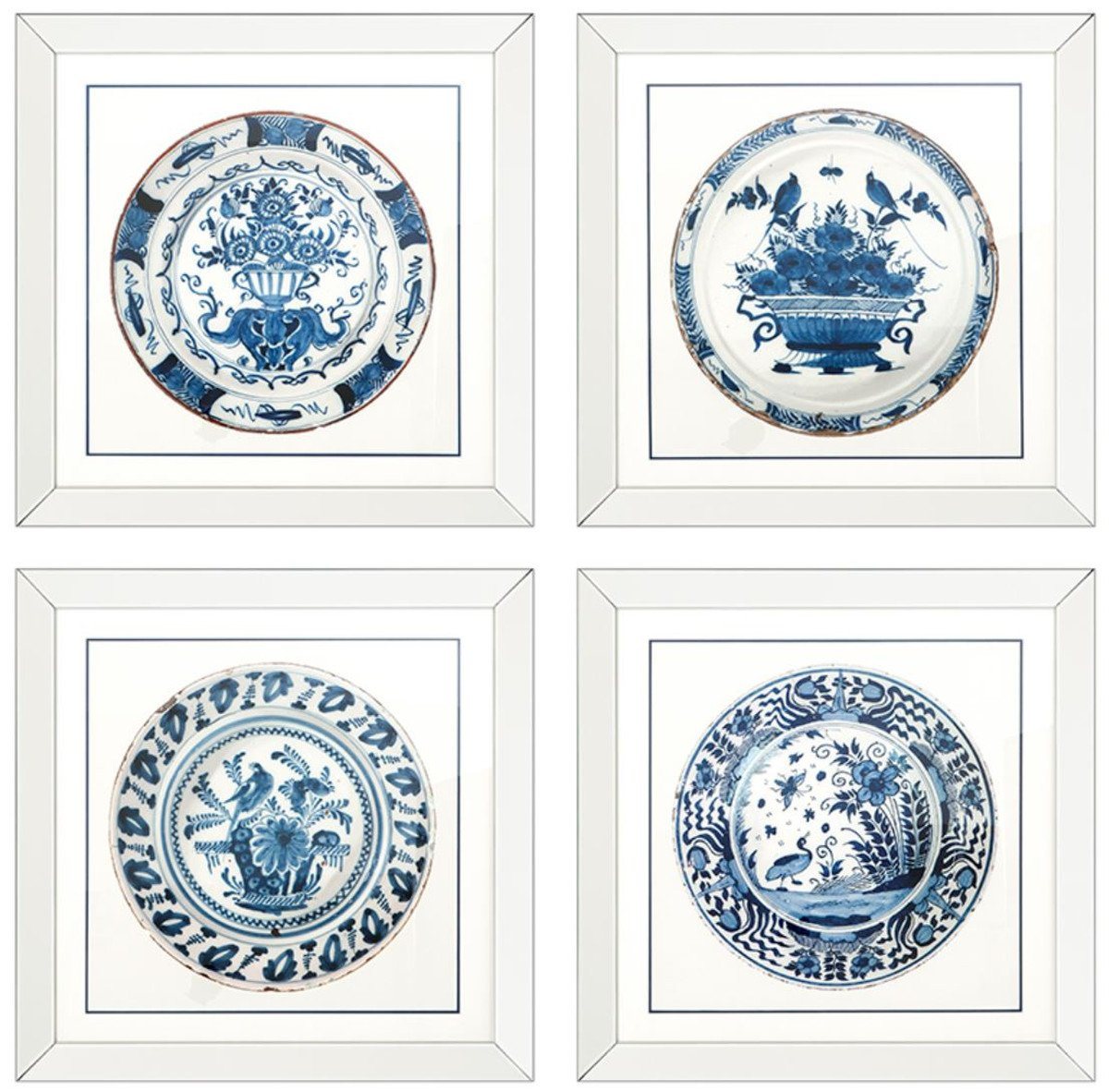Casa Padrino Bilderrahmen Bilder / Kunstdruck 4er Set Antike Chinesische Porzellan Teller Weiß / Blau 80 x H. 80 cm - Luxus Wanddekoration von Casa Padrino
