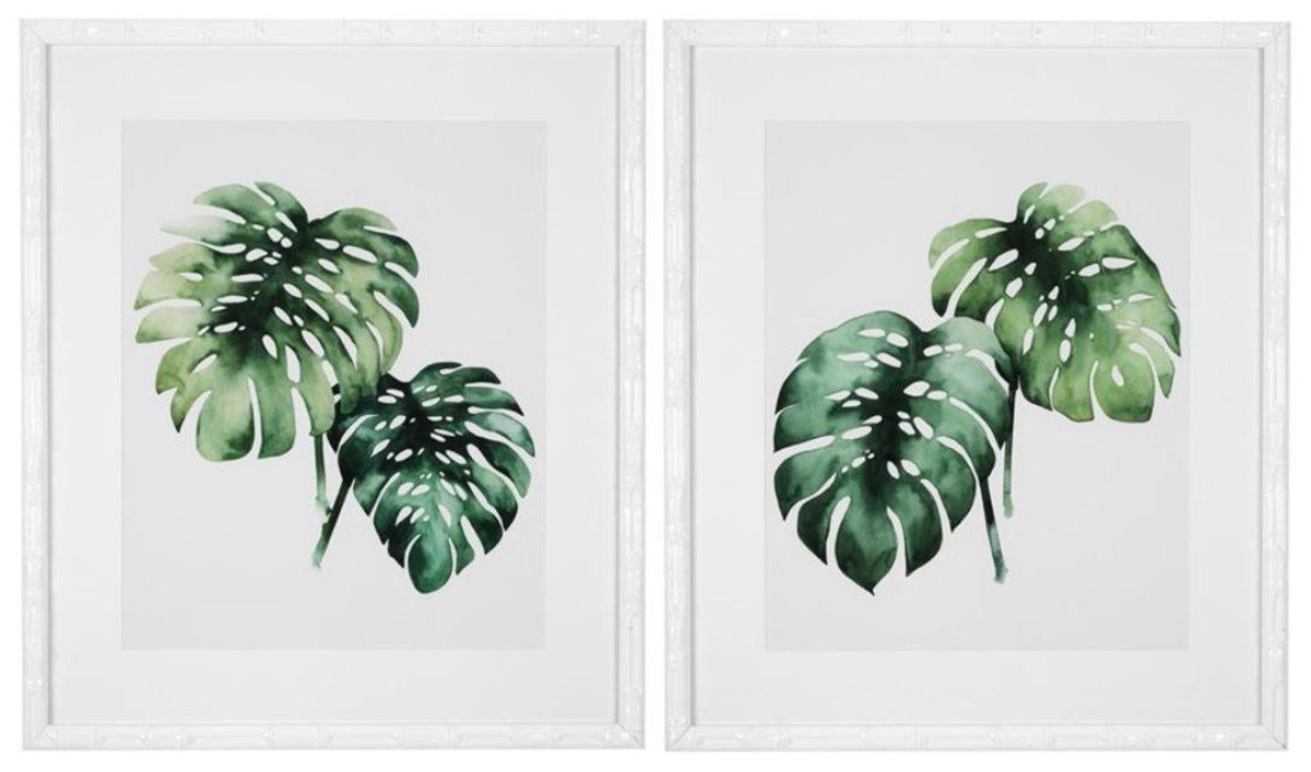 Casa Padrino Bilderrahmen Bilder / Kunstdruck Set Tropische Pflanzen Grün / Weiß 59 x H. 69 cm - Luxus Deko von Casa Padrino