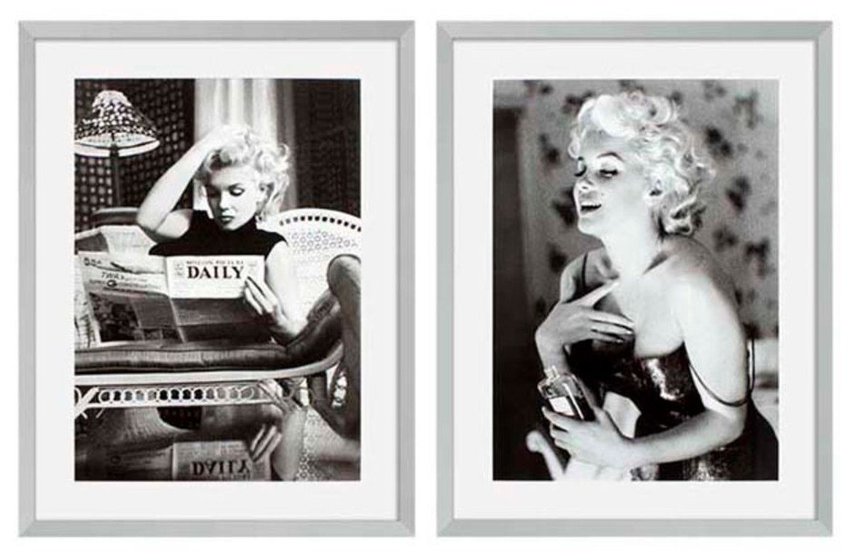 Casa Padrino Bilderrahmen Bilder 2er Set Marilyn Monroe Silber 69 x H. 89 cm - Luxus Wanddekoration von Casa Padrino