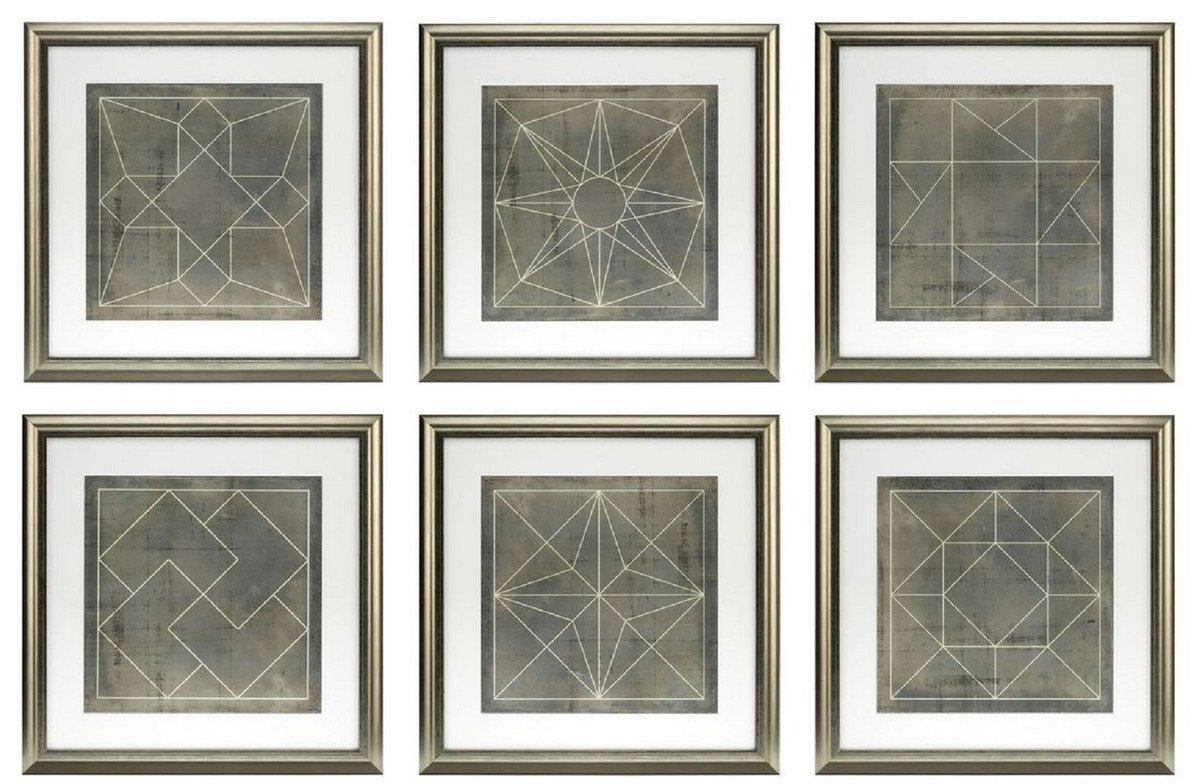 Casa Padrino Bilderrahmen Blaupausen Set geometrische Formen Grau / Gold 57 x H. 57 cm - Luxus Bilder mit Holzrahmen - Wanddeko Casa Padrino Bilderrahmen Blaupausen Set geometrische Formen Grau / Gold 57 x H. 57 cm - Luxus Bilder mit Holzrahmen - Wanddeko von Casa Padrino