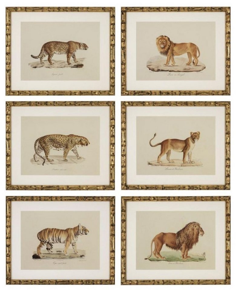 Casa Padrino Bilderrahmen Deko Bilder Set Löwen Tiger Jaguare Antik Gold 54 x H. 44 cm - Luxus Wanddekoration von Casa Padrino