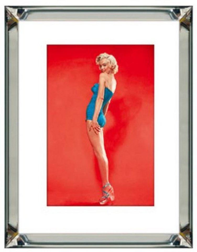 Casa Padrino Bilderrahmen Designer Bild Marilyn Monroe mit verspiegeltem Bilderrahmen Silber / Mehrfarbig 60 x 4,5 x H. 80 cm - Dekoratives Wandbild - Wanddeko - Deko Accessoires von Casa Padrino