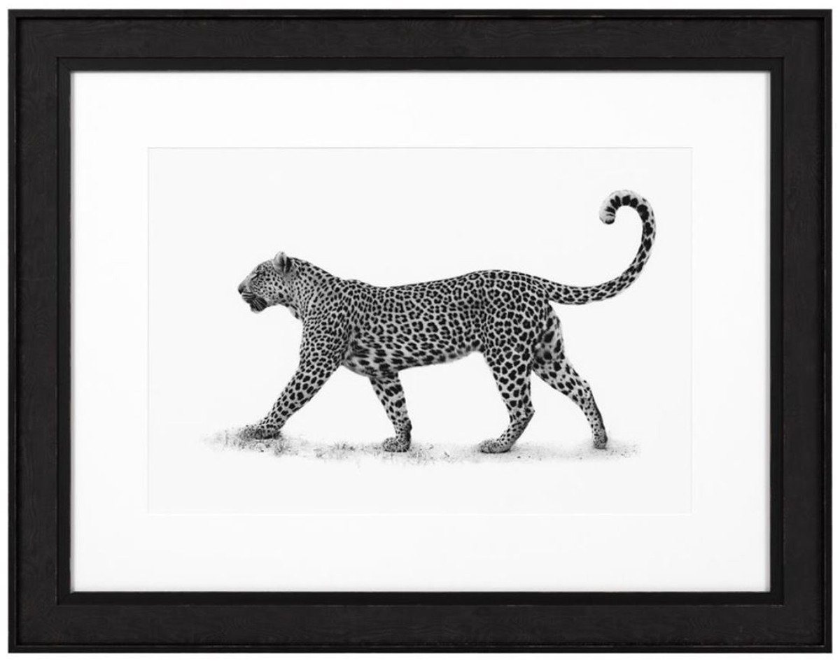 Casa Padrino Bilderrahmen Luxus Bild Leopard Schwarz / Weiß 93 x H. 73 cm - Kunstdruck mit Holzrahmen von Casa Padrino