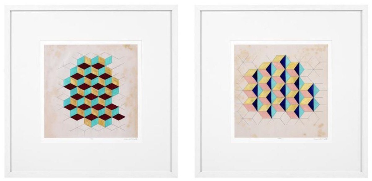Casa Padrino Bilderrahmen Luxus Deko Bilder Set Geometrische Muster Mehrfarbig / Weiß 85 x H. 85 cm - Kunstdrucke mit Holzrahmen Casa Padrino Bilderrahmen Luxus Deko Bilder Set Geometrische Muster Mehrfarbig / Weiß 85 x H. 85 cm - Kunstdrucke mit Holzrahmen von Casa Padrino