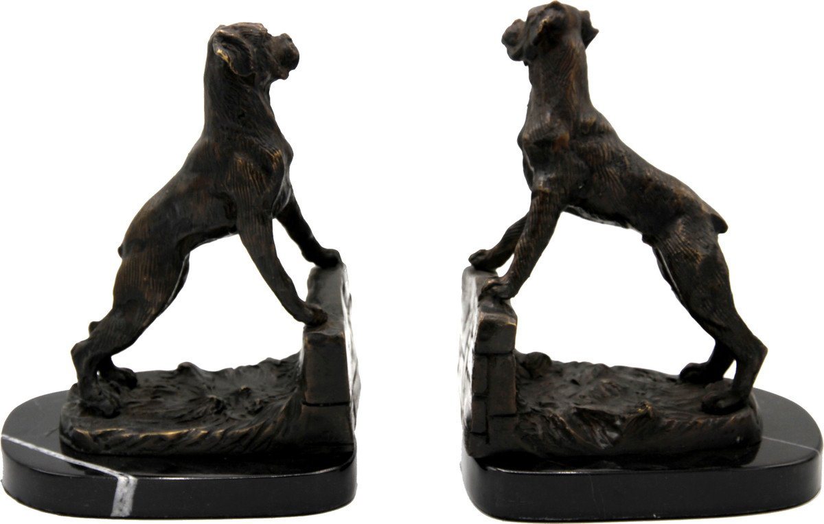 Casa Padrino Buchstütze Luxus Buchstützen Set Hunde Bronze auf schwarzem Marmor Sockel - Luxus Deko von Casa Padrino