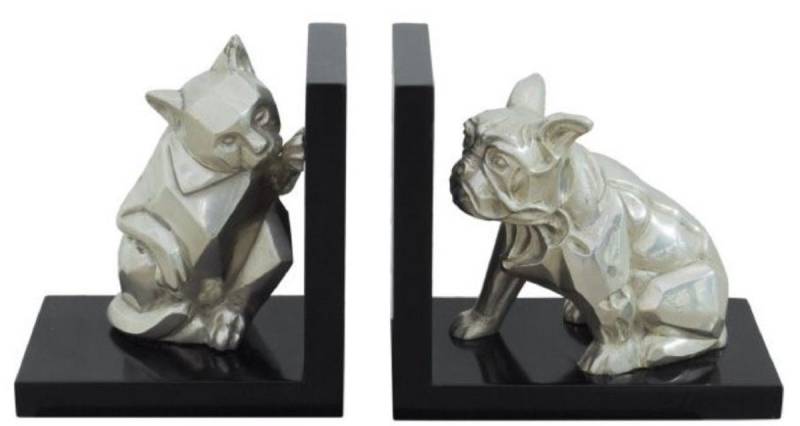 Casa Padrino Buchstütze Luxus Buchstützen Set Katze & Hund Silber / Schwarz 18 x 18 x H. 10 cm - Deko Bronzefiguren mit Holzsockel Casa Padrino Buchstütze Luxus Buchstützen Set Katze & Hund Silber / Schwarz 18 x 18 x H. 10 cm - Deko Bronzefiguren mit Holzsockel von Casa Padrino