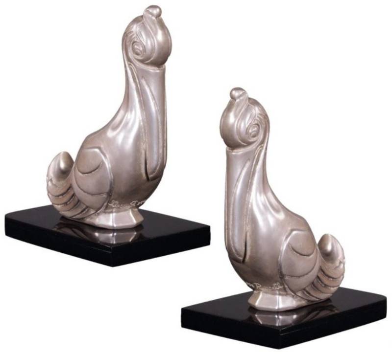 Casa Padrino Buchstütze Luxus Buchstützen Set Pelikane Silber / Schwarz 18 x 12 x H. 22 cm - Versilberte Deko Bronzefiguren mit Holzsockel Casa Padrino Buchstütze Luxus Buchstützen Set Pelikane Silber / Schwarz 18 x 12 x H. 22 cm - Versilberte Deko Bronzefiguren mit Holzsockel von Casa Padrino