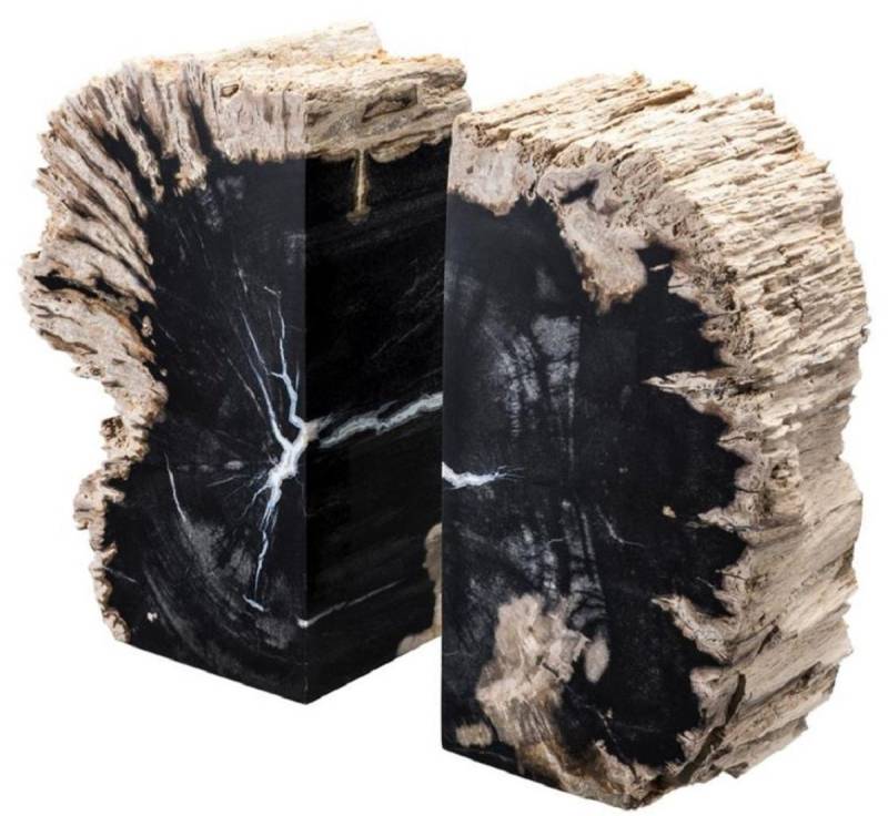 Casa Padrino Buchstütze Luxus Buchstützen Set aus versteinertem Holz Schwarz / Naturfarben 11 x 8 x H. 20 cm - Luxus Kollektion von Casa Padrino