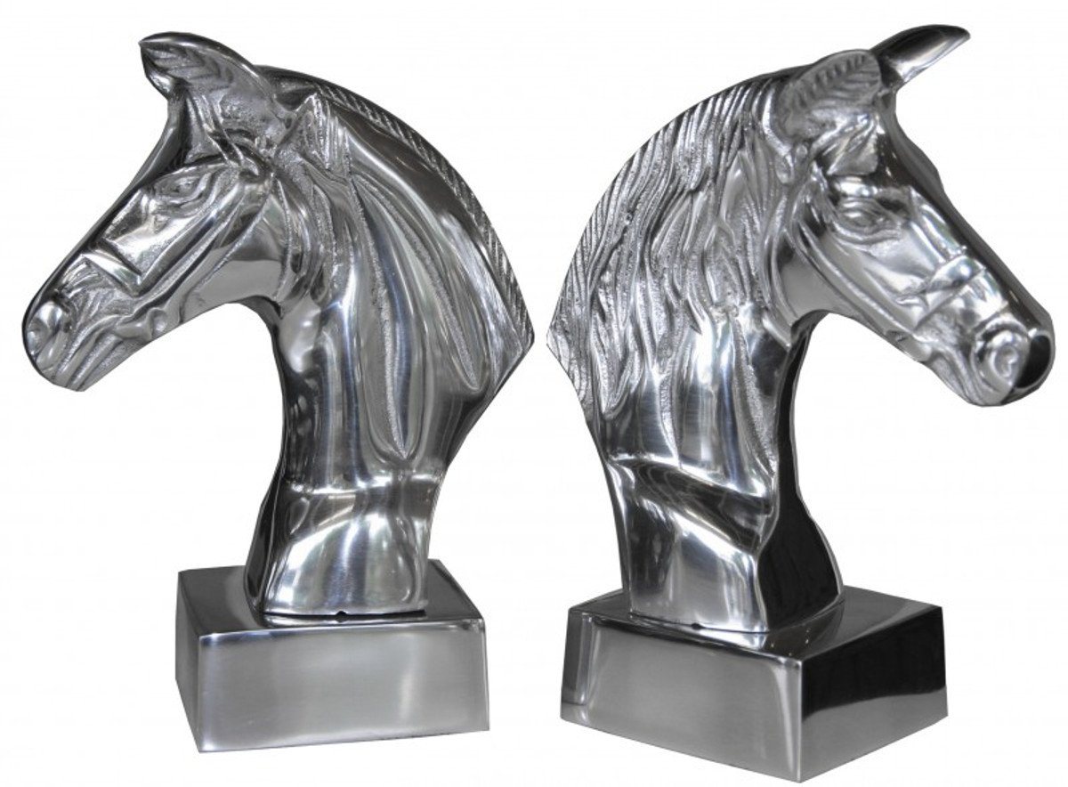 Casa Padrino Buchstütze Luxus Bücherstützen Pferdeköpfe aus Aluminium auf Sockel - Bücherstütze - Book End Pferdekopf Horse Head Buchstütze von Casa Padrino