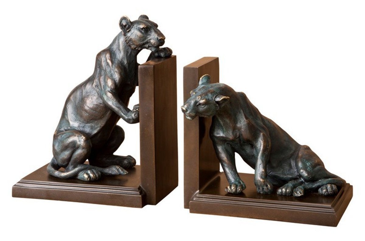 Casa Padrino Buchstütze Luxus Bücherstützen Set Löwen Bronze / Messing - Bücherstütze - Book End Lions Buchstütze von Casa Padrino