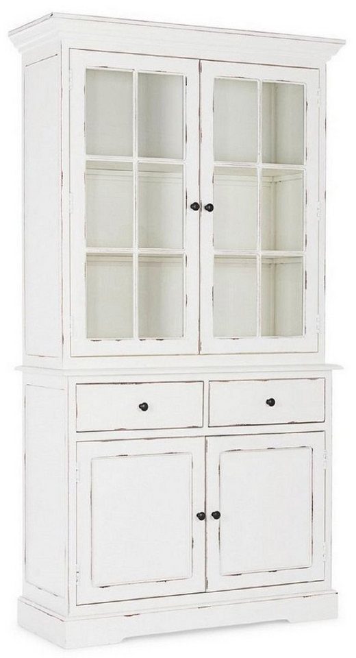 Casa Padrino Buffet Casa Padrino Landhausstil Schrank Antik Weiß 111,4 x 42,5 x H. 203 cm - Landhausstil Esszimmerschrank mit 4 Türen und 2 Schubladen - Landhausstil Vitrine - Landhausstil Esszimmer Möbel von Casa Padrino