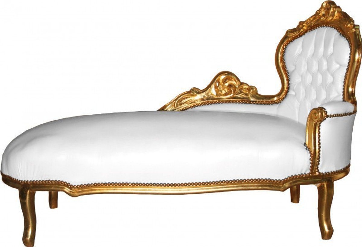 Casa Padrino Chaiselongue Barock Chaiselongue Weiß/Gold Lederoptik von Casa Padrino