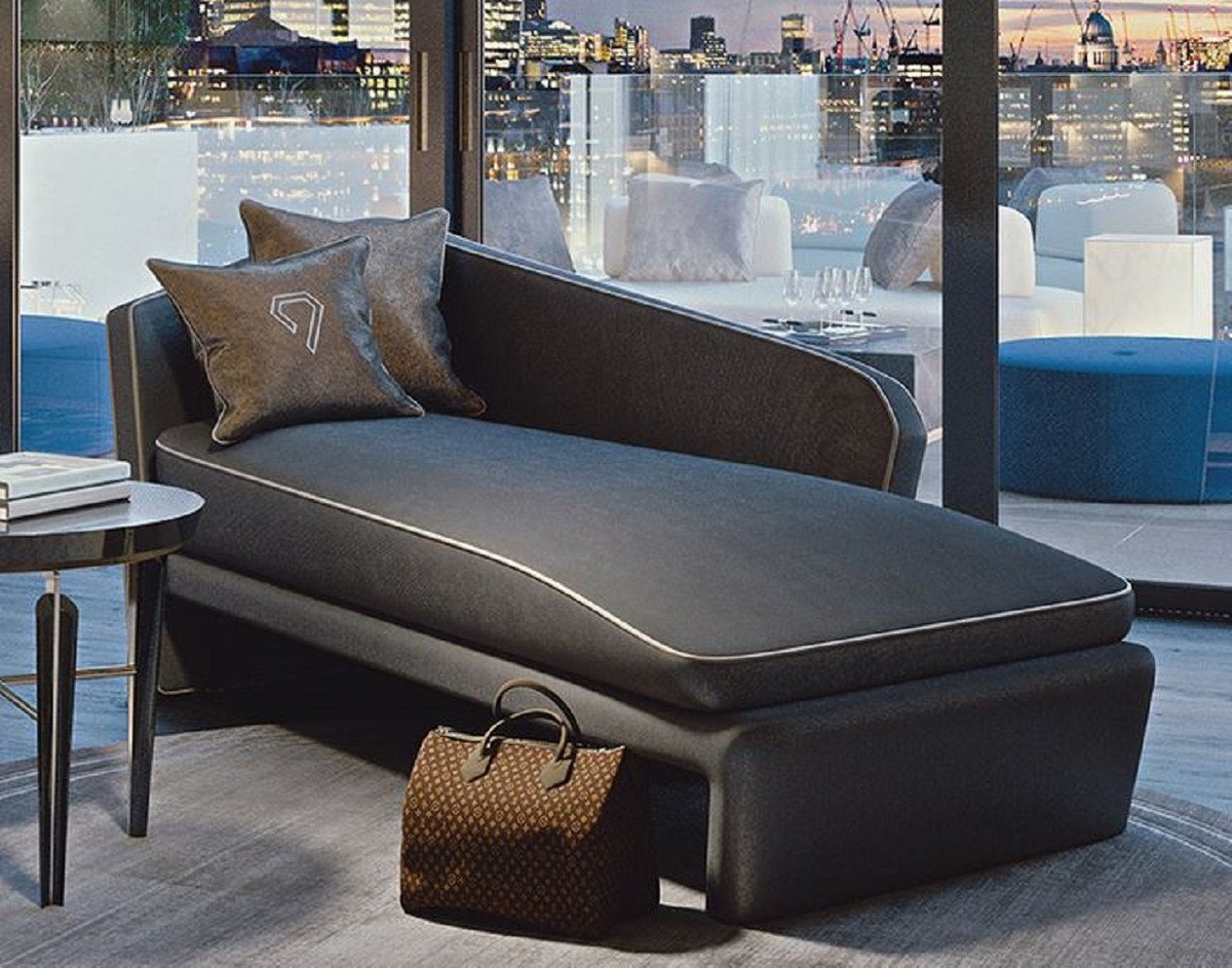 Casa Padrino Chaiselongue Luxus Hotel Chaiselongue Grau / Weiß 178 x 98 x H. 80 cm - Massivholz Recamiere - Hotel Möbel - Luxus Qualität - Made in Italy von Casa Padrino