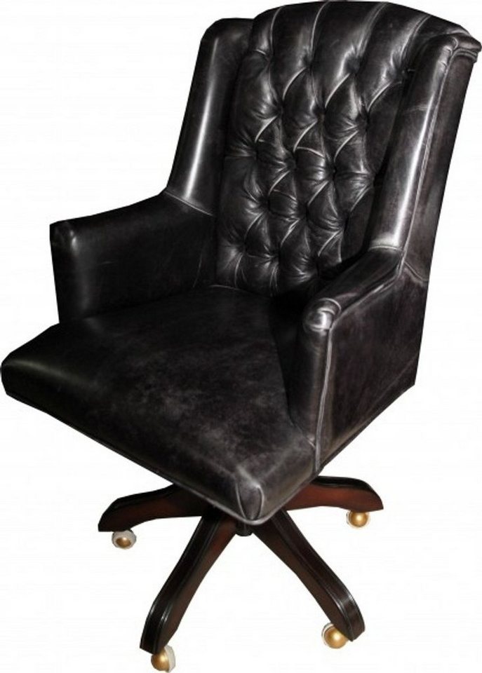 Casa Padrino Chefsessel Luxus Echtleder Chefsessel Büro Stuhl Schwarz Vintage Look Leder Drehstuhl Schreibtisch Stuhl - Chefbüro von Casa Padrino