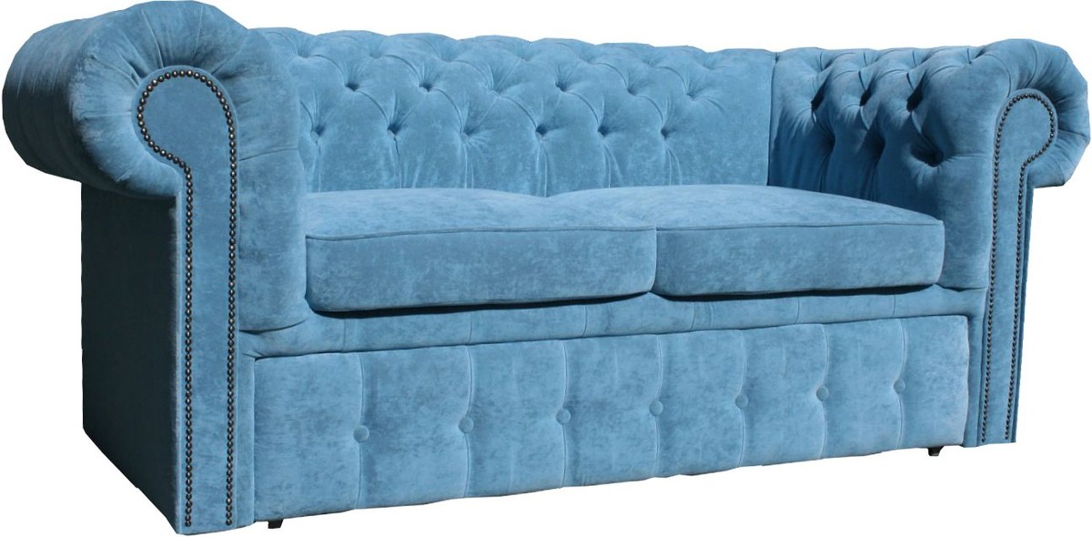 Casa Padrino Chesterfield 2er Sofa in Hell Blau 180 x 100 x H. 80 cm - Luxus Chesterfield Schlafsofa Casa Padrino Chesterfield 2er Sofa in Hell Blau 180 x 100 x H. 80 cm - Luxus Chesterfield Schlafsofa von Casa Padrino