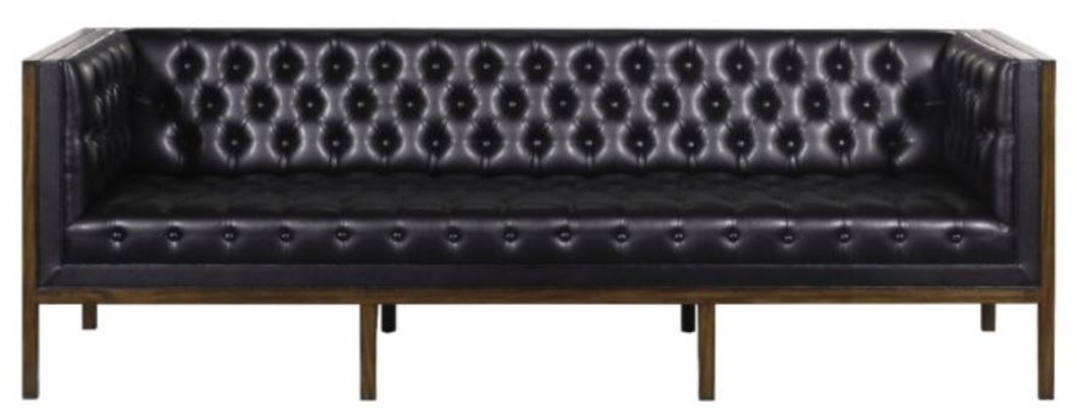 Casa Padrino Chesterfield Echtleder 3-Sitzer Sofa Schwarz / Braun 213 x 78 x H. 72 cm - Hotel MÃ¶bel von Casa Padrino