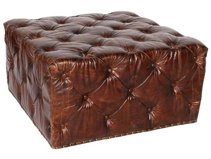 Casa Padrino Chesterfield Echtleder Fußhocker Dunkelbraun 80 x 80 x H. 42 cm - Luxus Qualität von Casa Padrino