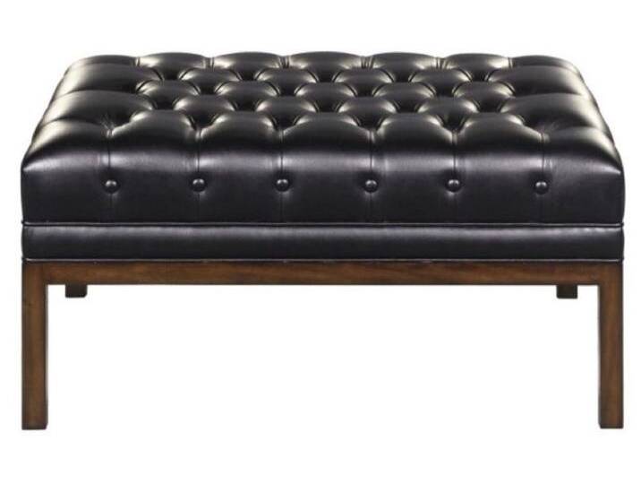 Casa Padrino Chesterfield Echtleder Fußhocker Schwarz / Braun 80 x 59 x H. 40 cm - Hotel Möbel von Casa Padrino