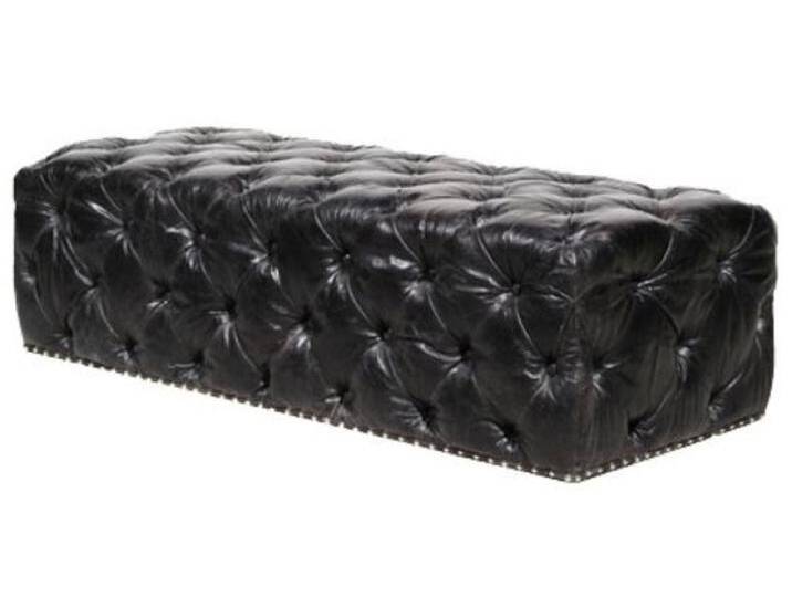 Casa Padrino Chesterfield Echtleder Fußhocker Vintage Schwarz 140 x 60 x H. 42 cm - Luxus Qualität von Casa Padrino