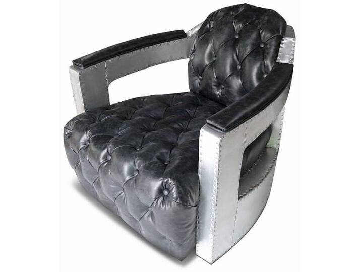 Casa Padrino Chesterfield Echtleder Sessel Vintage Schwarz / Silber 73 x 90 x H. 70 cm - Wohnzimmer Leder Sessel - Club Sessel - Lounge Sessel - Art Deco Sessel - Aluminium Flugzeug Flieger Möbel Casa Padrino Chesterfield Echtleder Sessel Vintage Schwarz / Silber 73 x 90 x H. 70 cm - Wohnzimmer Leder Sessel - Club Sessel - Lounge Sessel - Art Deco Sessel - Aluminium Flugzeug Flieger Möbel von Casa Padrino