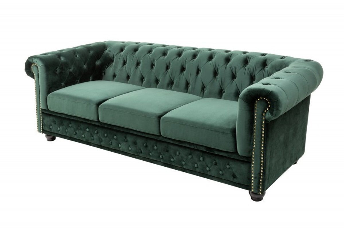 Casa Padrino Chesterfield-Sofa Casa Padrino Chesterfield 3er Sofa in Grün / Braun / Gold 205 x 73 x H. 85 cm - Designer Chesterfield Sofa von Casa Padrino