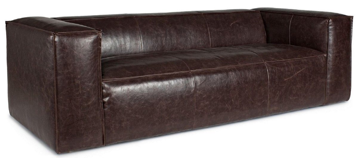 Casa Padrino Chesterfield-Sofa Casa Padrino Luxus Kunstleder Sofa Dunkelbraun 224 x 99 x H. 67,5 cm - Wohnzimmer Sofa - Wohnzimmer Möbel - Kunstleder Möbel - Luxus Möbel - Luxus Einrichtung von Casa Padrino