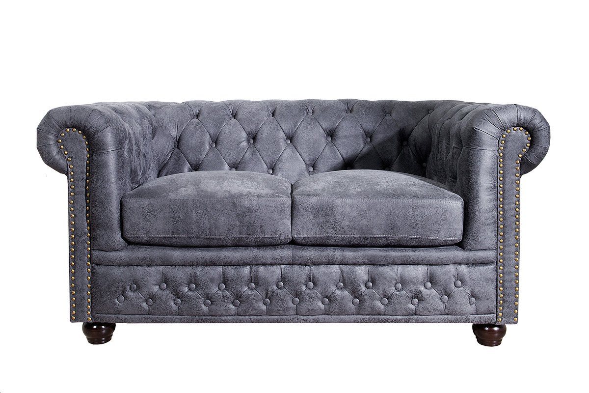 Casa Padrino Chesterfield-Sofa Chesterfield 2er Sofa Antikgrau aus dem Hause - Wohnzimmer Möbel - Couch von Casa Padrino