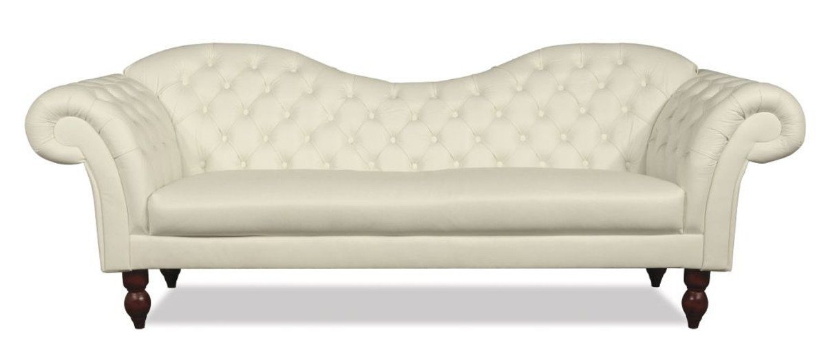 Casa Padrino Chesterfield-Sofa Chesterfield 3er Sofa Venedig - Echt Leder Creme von Casa Padrino