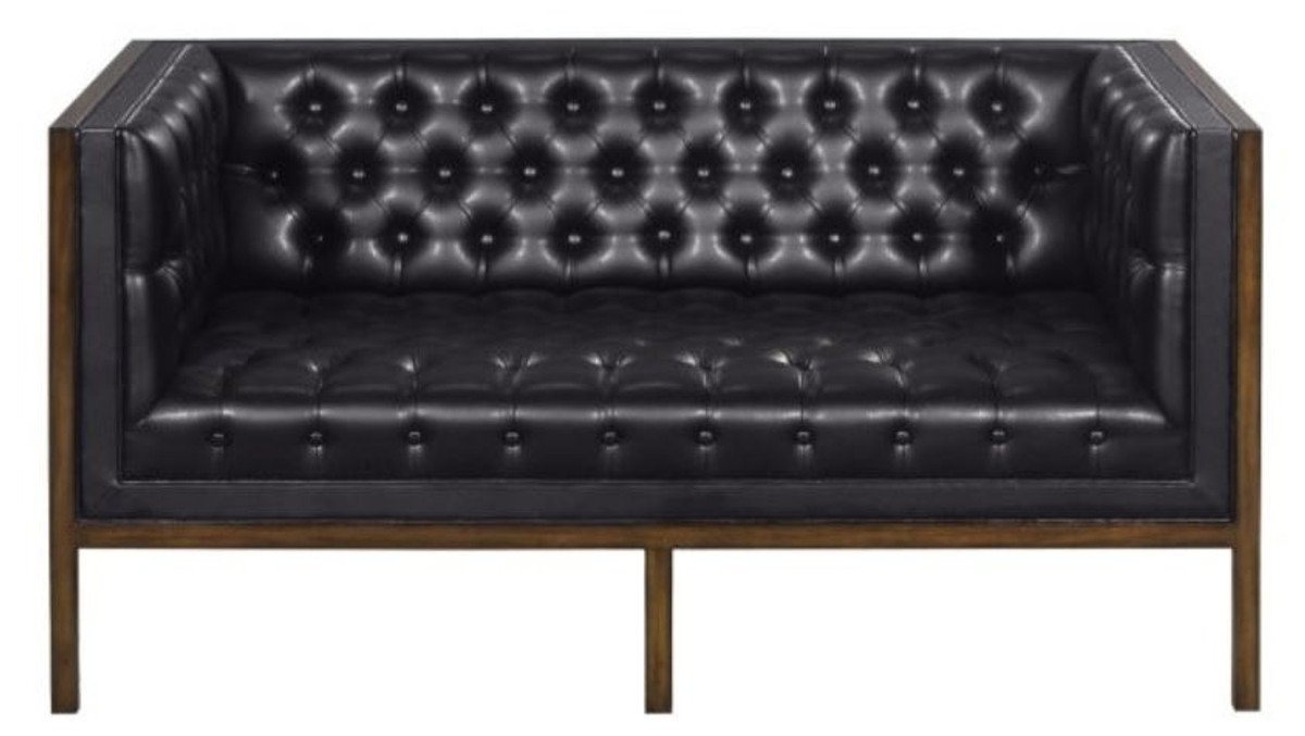 Casa Padrino Chesterfield-Sofa Chesterfield Echtleder 2-Sitzer Sofa Schwarz / Braun 143 x 78 x H. 71 cm - Hotel Möbel von Casa Padrino