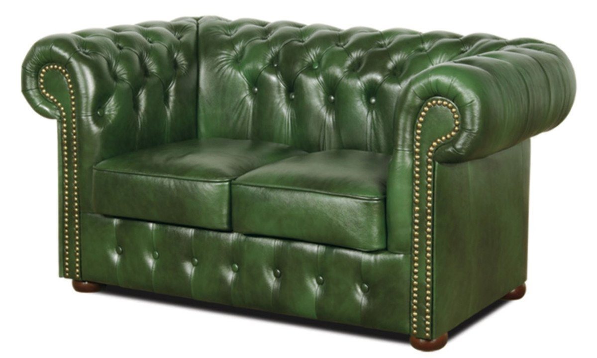 Casa Padrino Chesterfield-Sofa Chesterfield Echtleder 2er Sofa Grün 160 x 90 x H. 78 cm - Luxus Kollektion von Casa Padrino